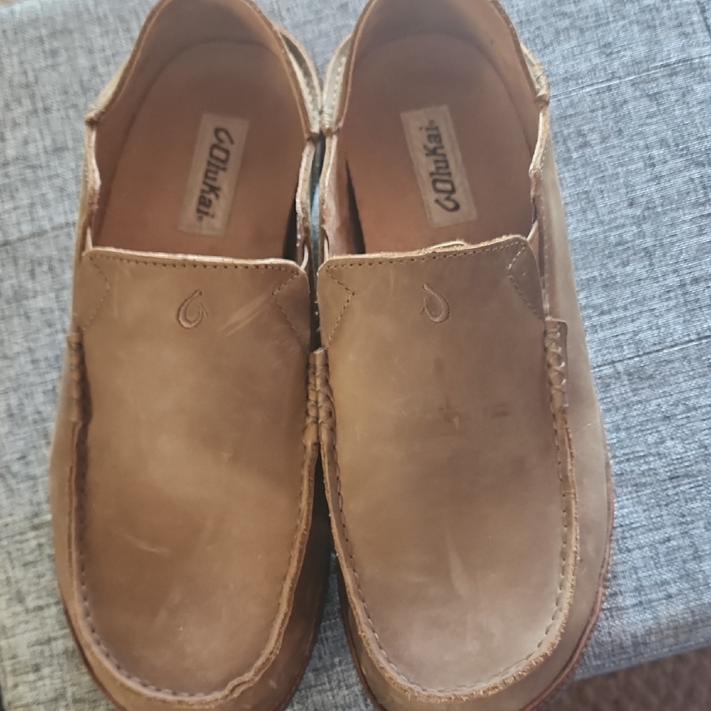 OluKai Men's Brown Leather Slip-Ons